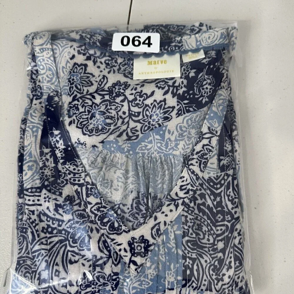 Maeve Cathy Pleated Blouse Size M Blue Paisley Boho Puff Sleeve Hippie‎
